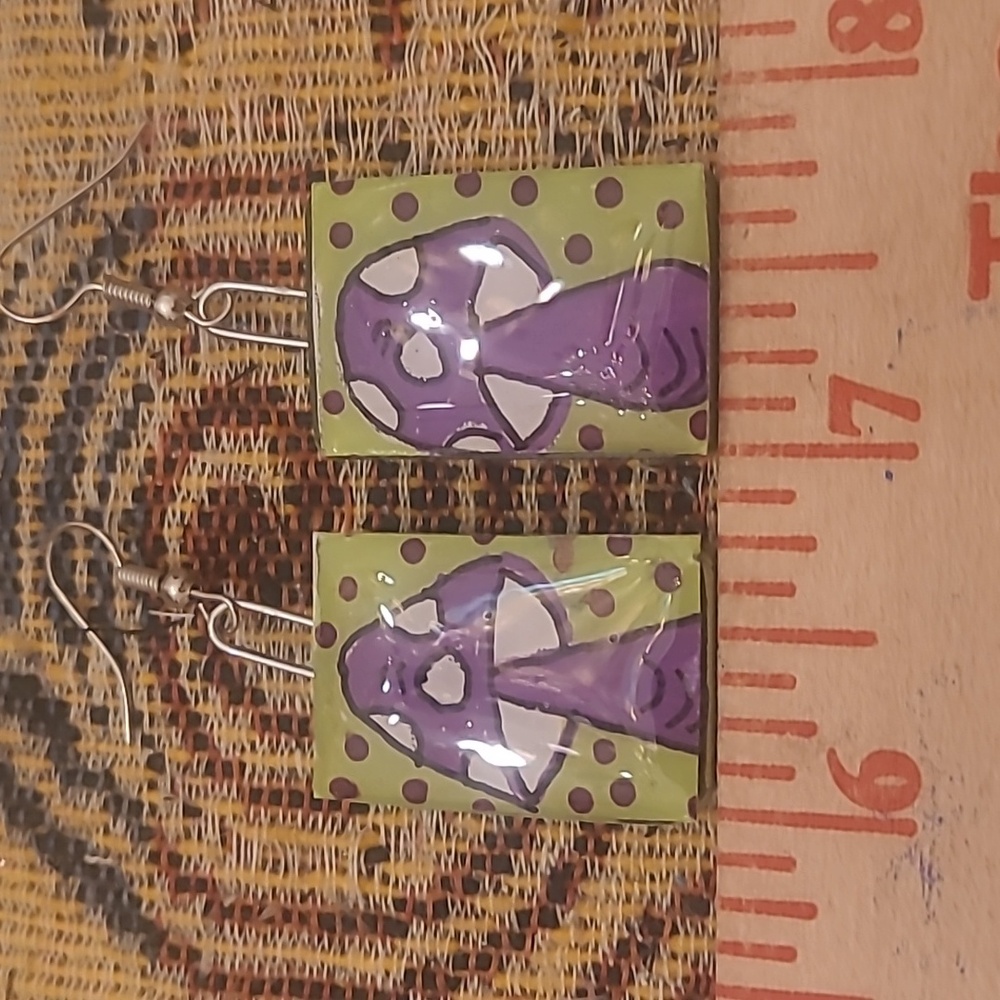 Tiny Original Art Earrings Purple Mushroom Hand Painted 3 For $15